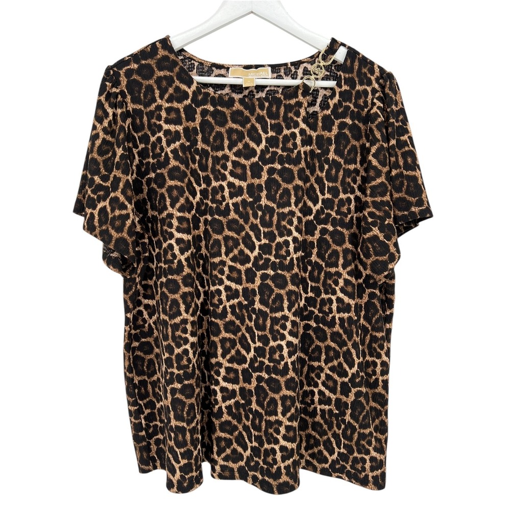 Michael Michael Kors Top Women 1X Brown Leopard Gold Chain Detail Mob Wife Glam